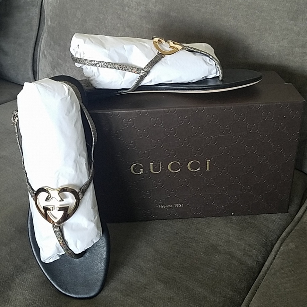 Gold Gucci Thong Flat Sandals